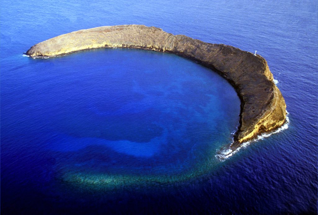 Aerial of Molokini Crater. 